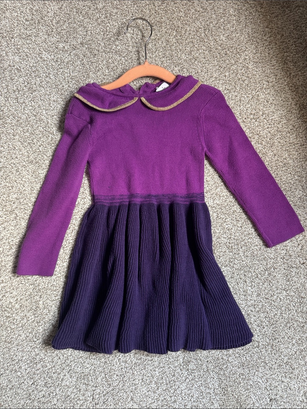 Girls' Purple Knit Dress with Peter Pan Collar